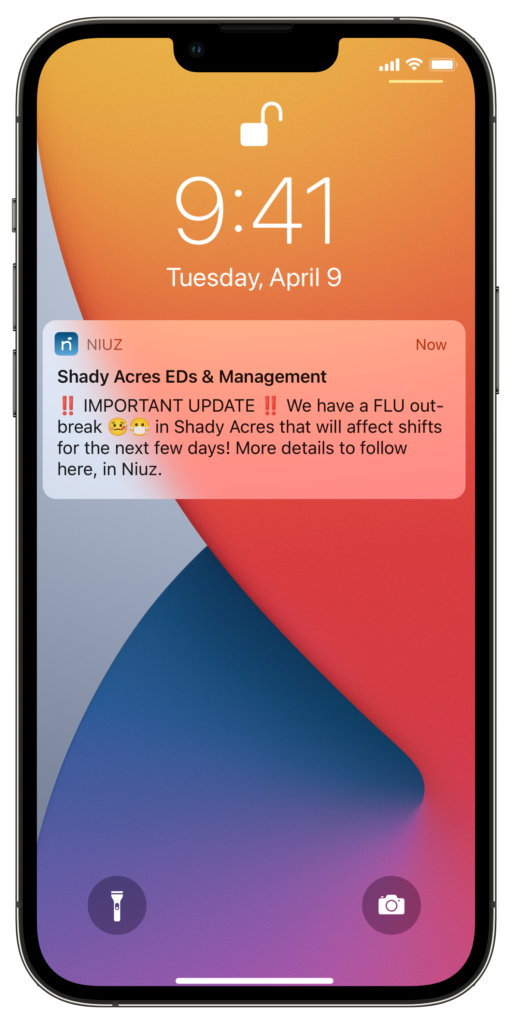 An iPhone showing a notification from Niuz about a flu outbreak